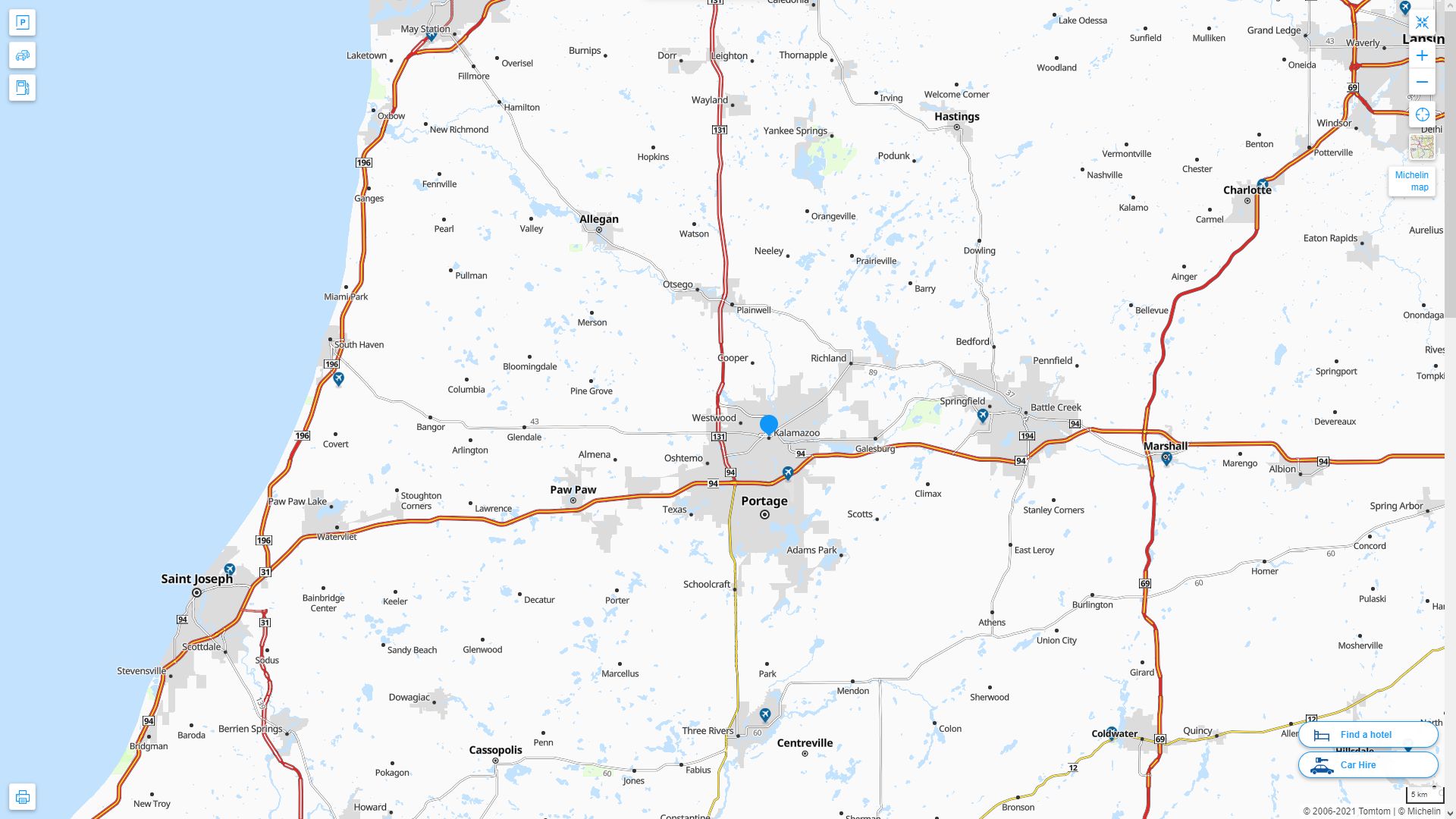 Kalamazoo Michigan Highway and Road Map
